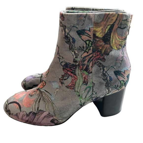 Rag & Bone Drea Floral Velvet Ankle Booties size 37 6.5M Grey Block Heel Zipper - Picture 1 of 8